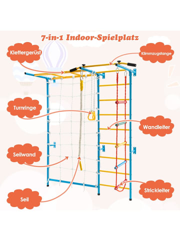 COSTWAY 7in1 Kinder Kletterwand mit Netz & Sprossenwand ab 3 Jahre in Bunt