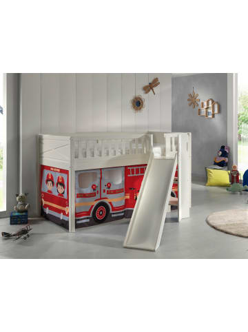 58 aufm Kessel KINDERBETT mit Rutsche Karyl Massivholz Weiß Textilset Feuerwehr