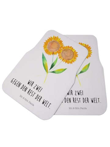 Mr. & Mrs. Panda Fußmatte Auto Blume Sonnenblume mit Spruch in Weiß