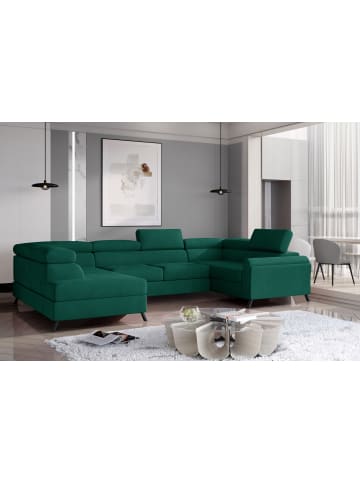 MF Design Esco Recamiere Links in Flaschengrün -  (L) 200 x (B) 336 x (H) 92 cm