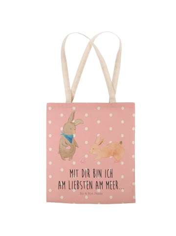 Mr. & Mrs. Panda Tote Bag Hasen Muschel mit Spruch in Rot Pastell