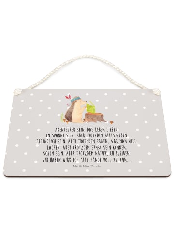 Mr. & Mrs. Panda Schild Igel Federschmuck mit Spruch in Grau Pastell