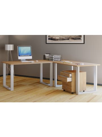 VCM  U Schreibtisch Eckschreibtisch L Form 220x190x80 in Weiß / Sonoma-Eiche