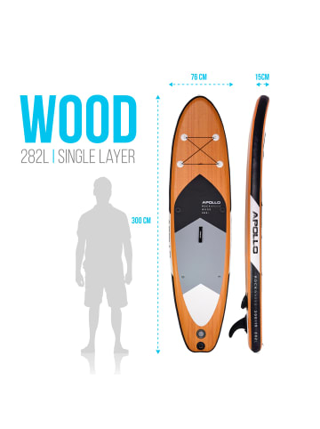 Apollo Aufblasbares Stand Up Paddle Board " SUP - Wood " in holz