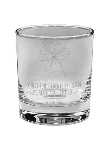 Mr. & Mrs. Panda Whiskey Glas Blume Kleeblatt mit Spruch in Transparent