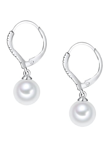 Lulu & Jane Perlen-Ohrhänger aus Messing mit Zirkonia und Muschelkernperle in silber