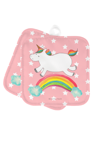 Mr. & Mrs. Panda 2er Set Topflappen  Einhorn Regenbogen ohne Spruch in Rot Pastell