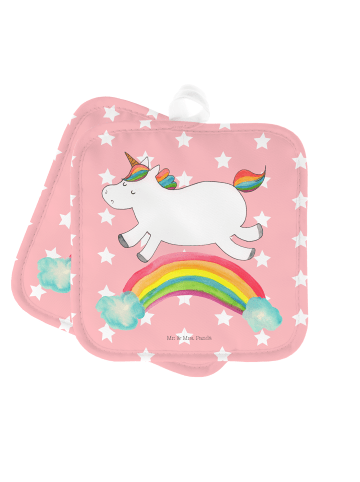 Mr. & Mrs. Panda Topflappen Einhorn Regenbogen ohne Spruch in Rot Pastell