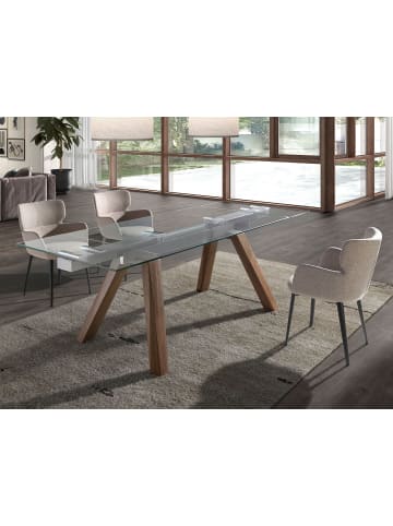 Angel Cerdá Ausziehbarer Esstisch 1123 in Walnuss/Glas/Stahl – (B)160 x (T)90 x (H)76 cm