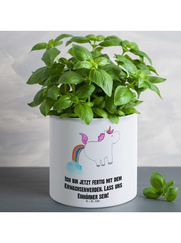 Mr. & Mrs. Panda Blumentopf Groß Einhorn Pupsen mit Spruch in Weiß