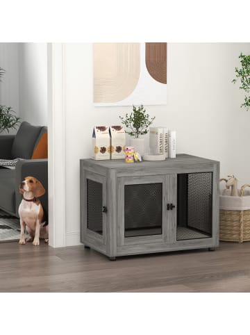 Pawhut Hundekäfig Grau 94L x 60B x 71,5H cm