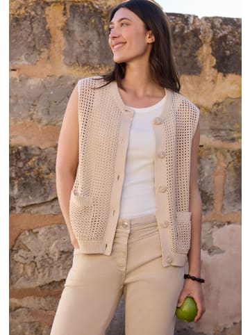 Cecil Weste mit Rundhals im Crochet-Look in Pearl Beige