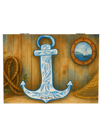Mr. & Mrs. Panda Holzkiste Anker Blau Design ohne Spruch in Weiß