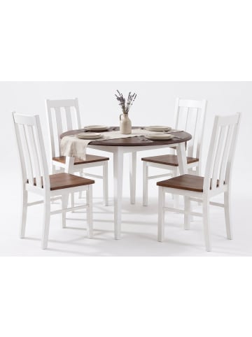 Feldmann-Wohnen Esszimmer-Set Belluno Elegante 5-tlg. Kiefer Weiß/Nussbaum geb. 90/90/74,5cm