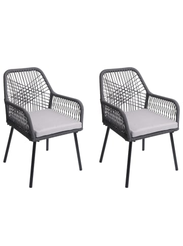 MCW 2er-Set Gartenstuhl O12, Anthrazit, Bezug hellgrau