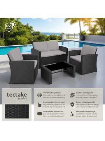 tectake Rattan Sitzgruppe mit Sicherheitsglasplatte, für 4 Personen