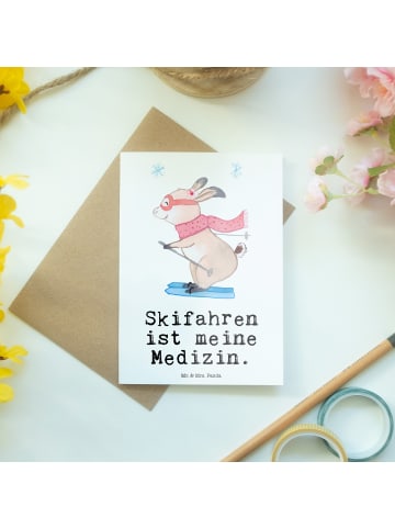 Mr. & Mrs. Panda valentinstagskarte Hase Skifahren mit Spruch in Weiß