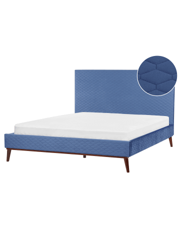 Beliani Doppelbett BAYONNE in Blau/Dunkler Holzfarbton - (W) 191 x (H) 121 x (L) 212 cm