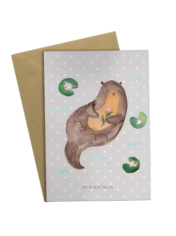 Mr. & Mrs. Panda Grußkarte Otter Seerose ohne Spruch in Grau Pastell