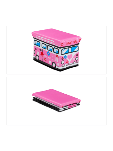 relaxdays Spielzeugkiste Bus in Rosa - (B)40 x (H)27 x (T)25 cm