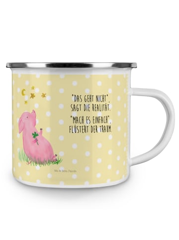 Mr. & Mrs. Panda Kaffeebecher Schwein Glück mit Spruch in Gelb Pastell