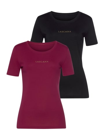 LASCANA T-Shirt in bordeaux, schwarz