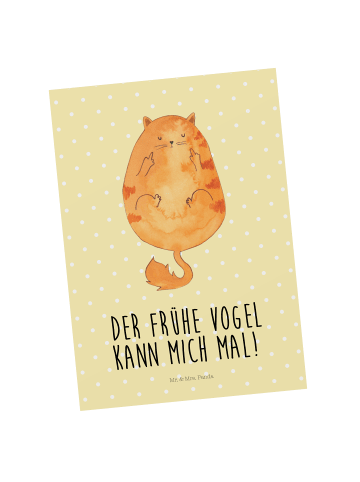 Mr. & Mrs. Panda Postkarte Katze Frühaufsteher mit Spruch in Gelb Pastell