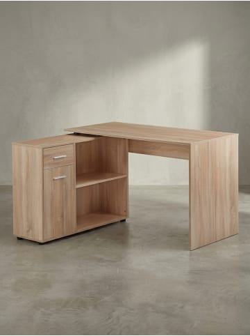 KADIMA DESIGN Design Eckschreibtisch mit Regal 120 x 75,5 x 106,5 cm, in Sonoma