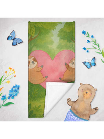 Mr. & Mrs. Panda Badehandtuch Faultiere Herz Design ohne Spruch in Grau Pastell