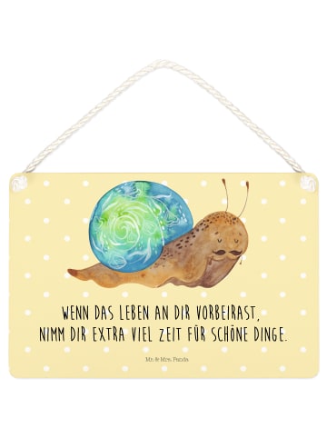 Mr. & Mrs. Panda Holzbild Schnecke Sir mit Spruch in Gelb Pastell