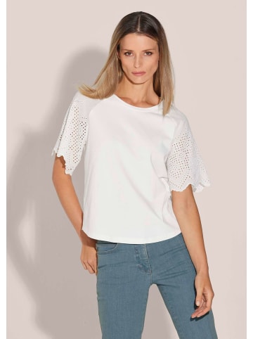 MADELEINE Kurzes Sommerbluse mit Lochstickerei in weiß