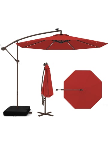 COSTWAY 300cm Ampelschirm mit LED & Sandsäcke in Rot