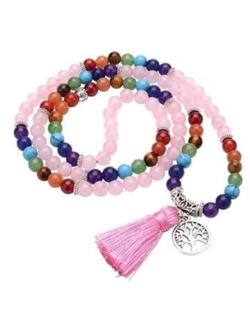 Saraswati Design Nonbook - Mala "Chakra Lebensbaum" 108 Rosenquarz- und Chakra Edelste