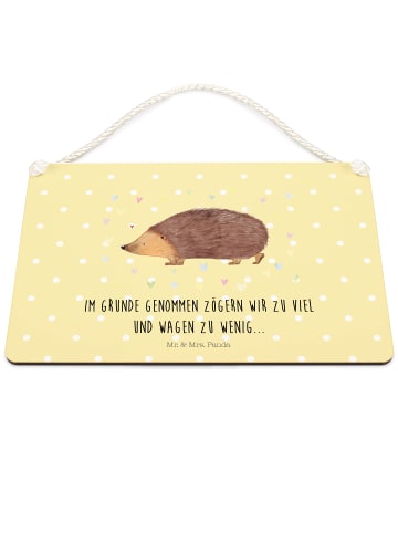 Mr. & Mrs. Panda Holzbild Igel Herzen mit Spruch in Gelb Pastell