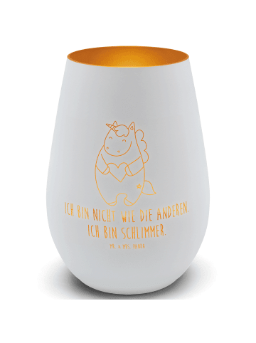 Mr. & Mrs. Panda Gold Windlicht Einhorn Herz mit Spruch in Weiß