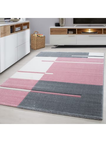 KADIMA DESIGN Teppich Kurzflor Karo Muster Polypropylen Wohnzimmer in Pink