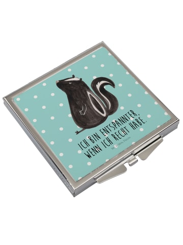 Mr. & Mrs. Panda Klappspiegel Stinktier Sitzen mit Spruch in Türkis Pastell