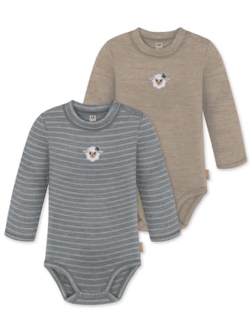 Normani Outdoor Sports 2er Pack Baby Merino Langarmbody Tuai in Grau/Beige