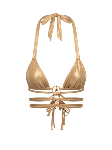 Moda Minx Bikini Top Crete Pendant Hoop Double Waist Strap Triangle in Gold Shimmer