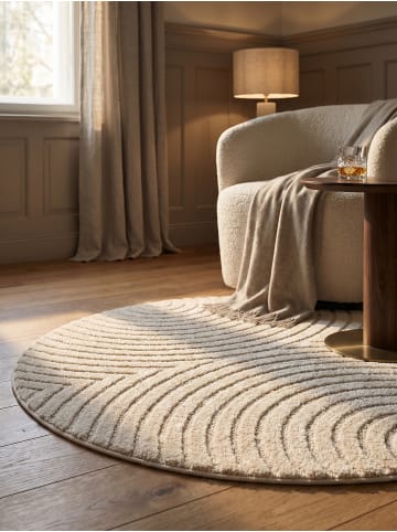 KADIMA DESIGN Hochflorteppich 3D Bögen Boho Waschbar Wohnzimmer in Creme
