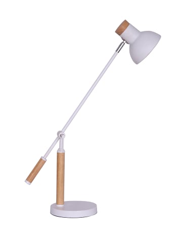 SalesFever Schreibtischlampe 1-flammig verstellbar aus Metall mit Holzdekor in Weiß