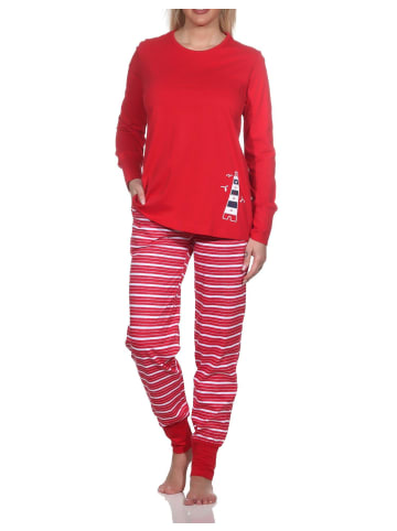 NORMANN Schlafanzug Bündchen und Leuchtturm - 78671 in rot