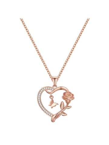 Rafaela Donata Kette Herz/Schmetterling/Rose aus Sterling Silber mit Zirkonia in roségold