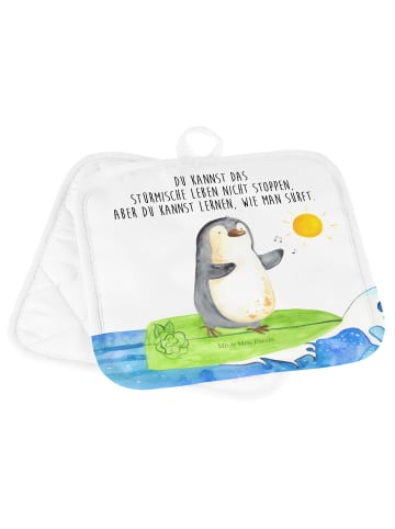 Mr. & Mrs. Panda Topfhalter Pinguin Surfer mit Spruch in Weiß