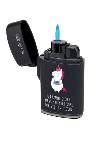 Mr. & Mrs. Panda Feuerzeug Einhorn Fotograf mit Spruch in Schwarz