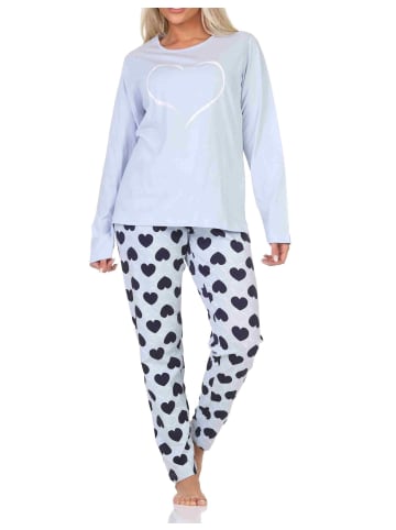 NORMANN Schlafanzug Pyjama langarm Herz Tupfen Punkte - 88008 in hellblau