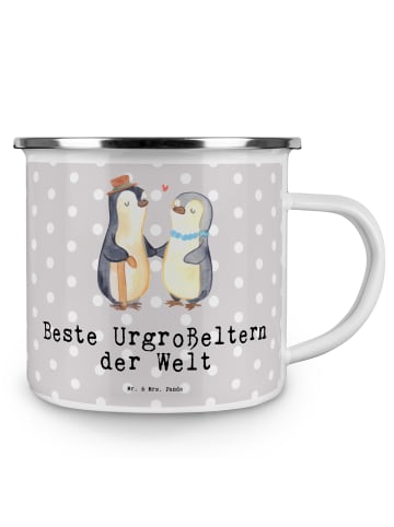 Mr. & Mrs. Panda Camping Emaille Tasse Pinguin Beste Urgroßelter... in Grau Pastell