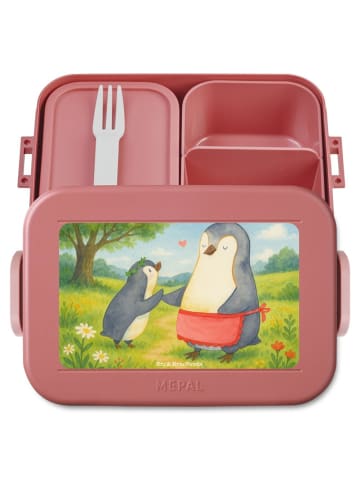 Mr. & Mrs. Panda Brotdose Pinguin mit Kind Design ohne Spruch in Rot Pastell