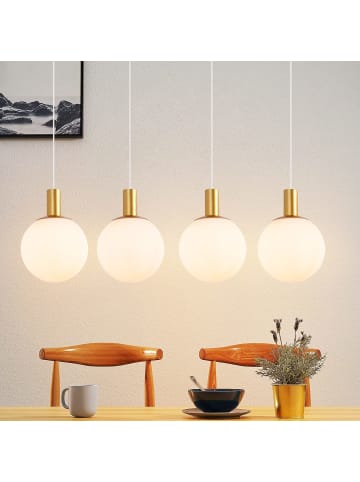 ZMH Pendelleuchte 4-flammige E27 in Weißgold Glas rund Modern