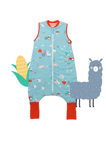 Schlummersack Bio Schlafsack mit Füßen und umklappbaren Bündchen 1.0 TOG in Blau